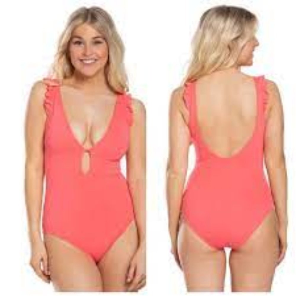 Kate Spade Ruffle Plunge Coral Peony Swimsuit